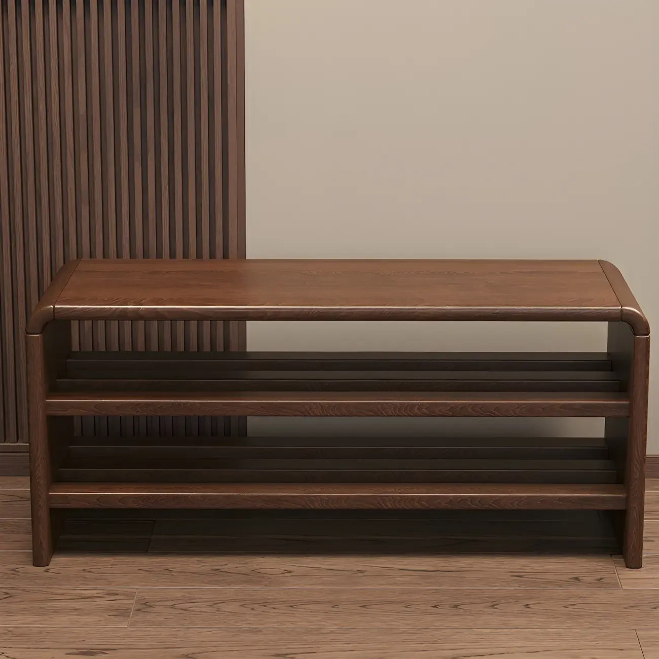 Entryway Brown Solid Wood 3-Tier Shoe Rack Bench