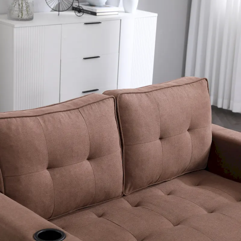 Foldable Tufted Loveseat with Pull Out Bed and Side Pockets