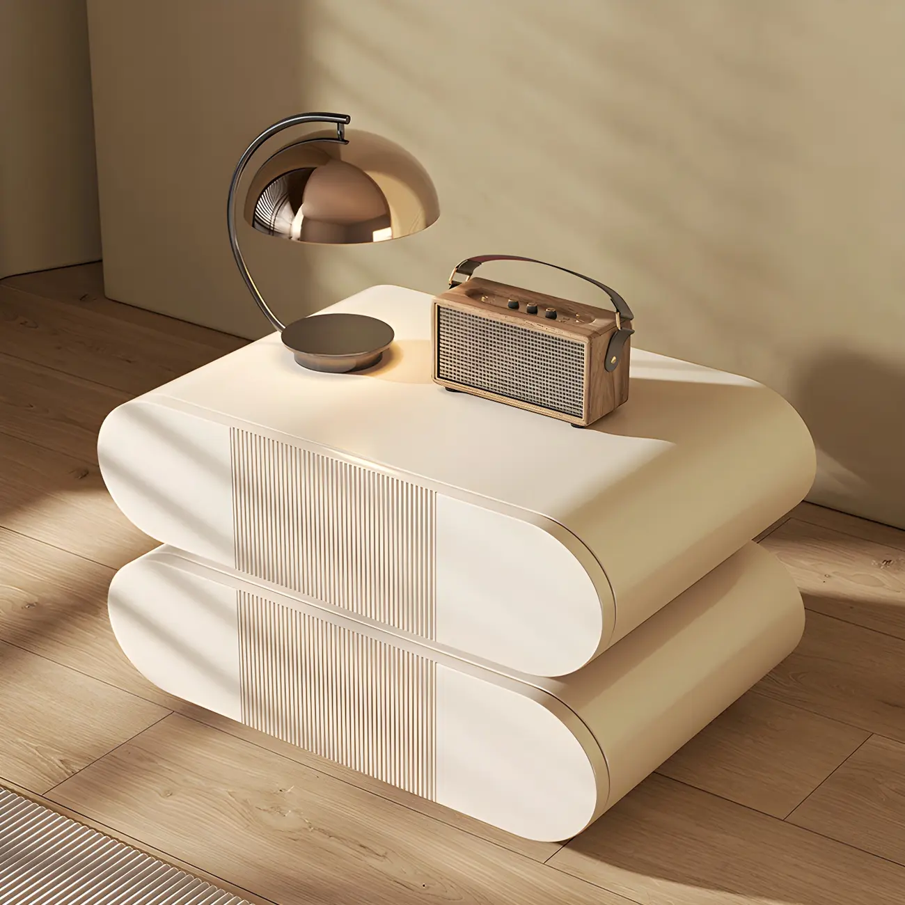 Modern Wood Striped White 2-Drawer Nightstand
