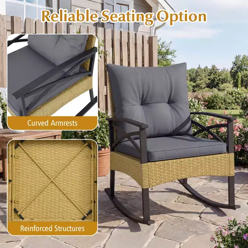 Gymax 3-Piece Patio Rocking Chair Set w/Tempered Glass Bistro Table