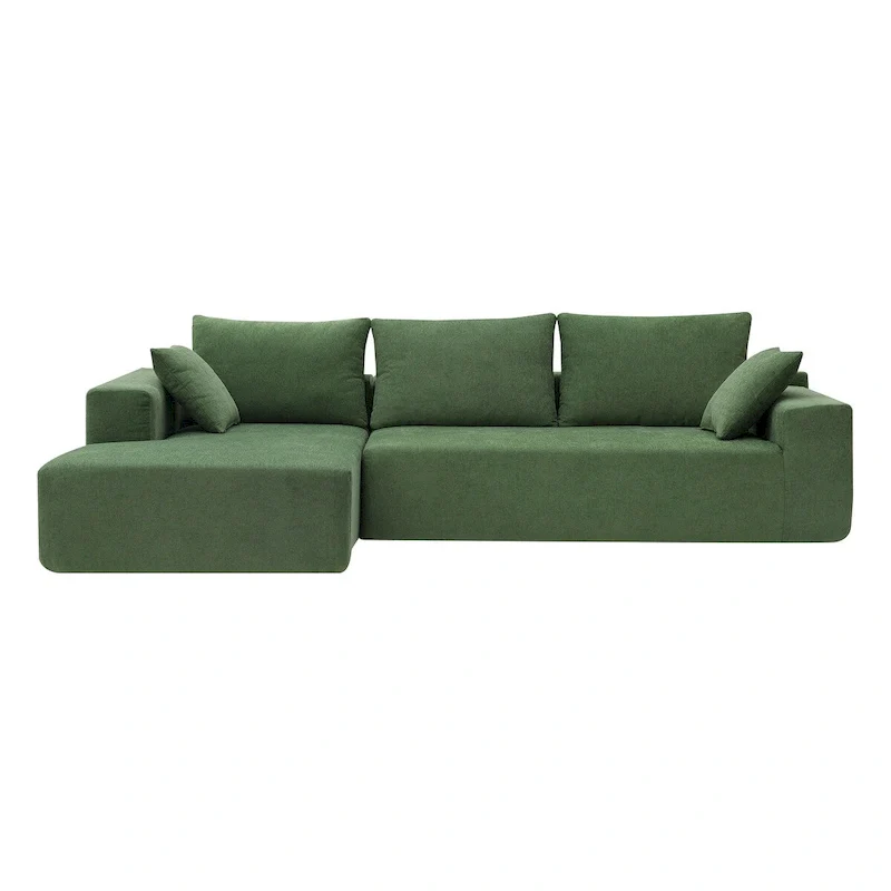109-inch Green Modular L-shaped Minimalist Upholstered Sectional Sofa with Two Pieces - 109W x 68D x 28.5H