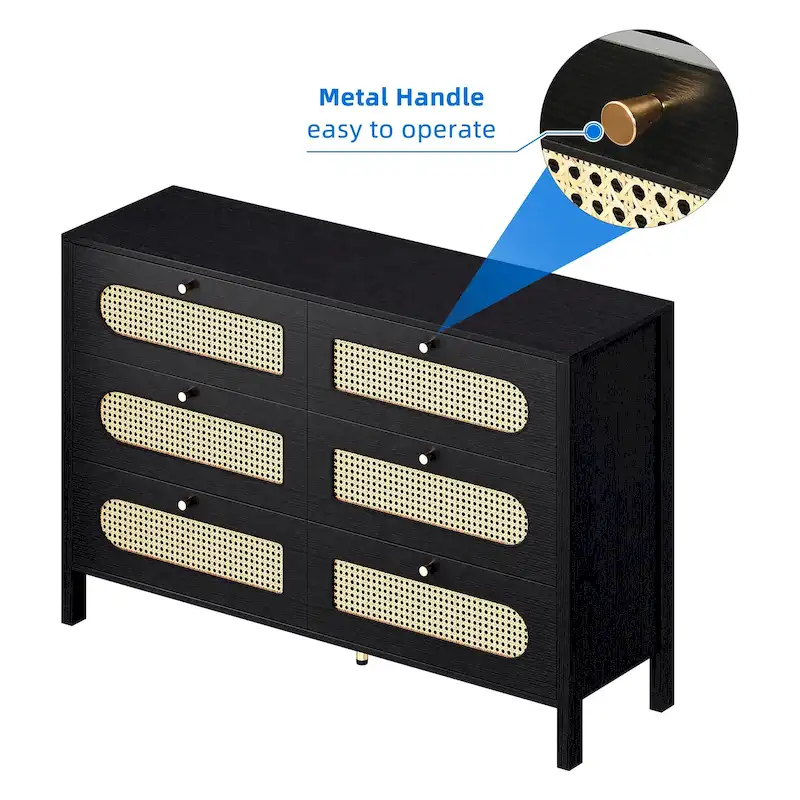 Moasis Rattan 6 Drawer Double Dresser Chest of Drawers Storage Cabinet