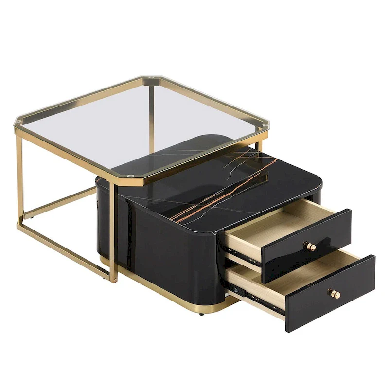 Modern Square Nesting Coffee Table with 2 Drawers (Set of 2) by Harper&Bright Designs