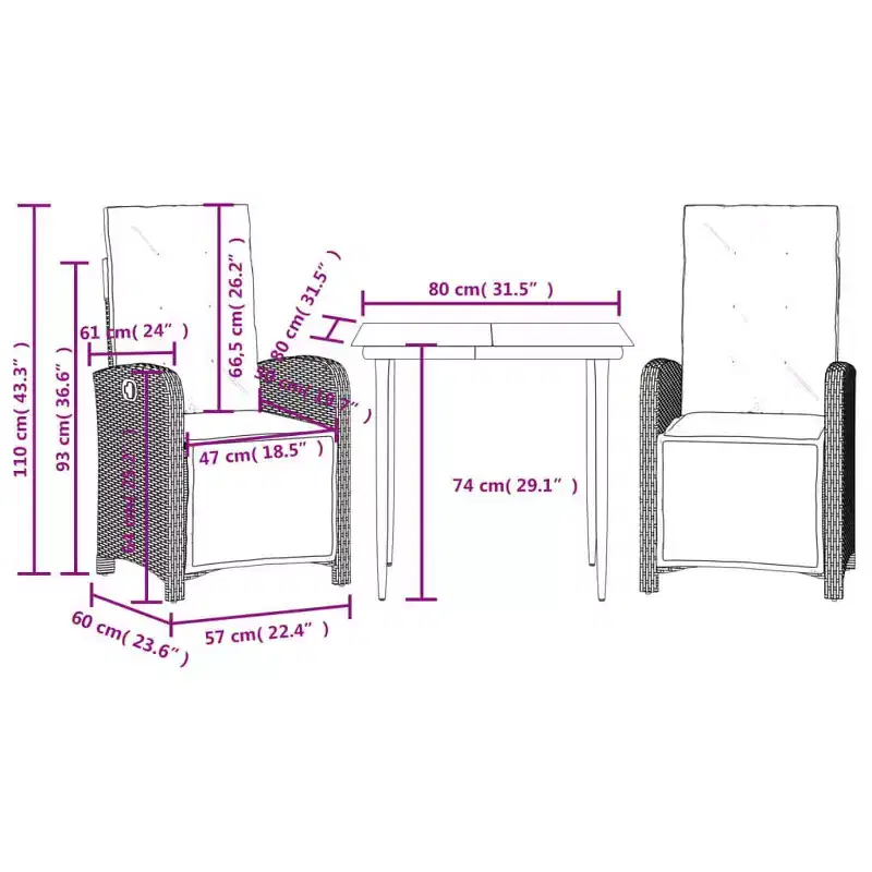vidaXL Modern Garden Dining Set with Cushions in Poly Rattan