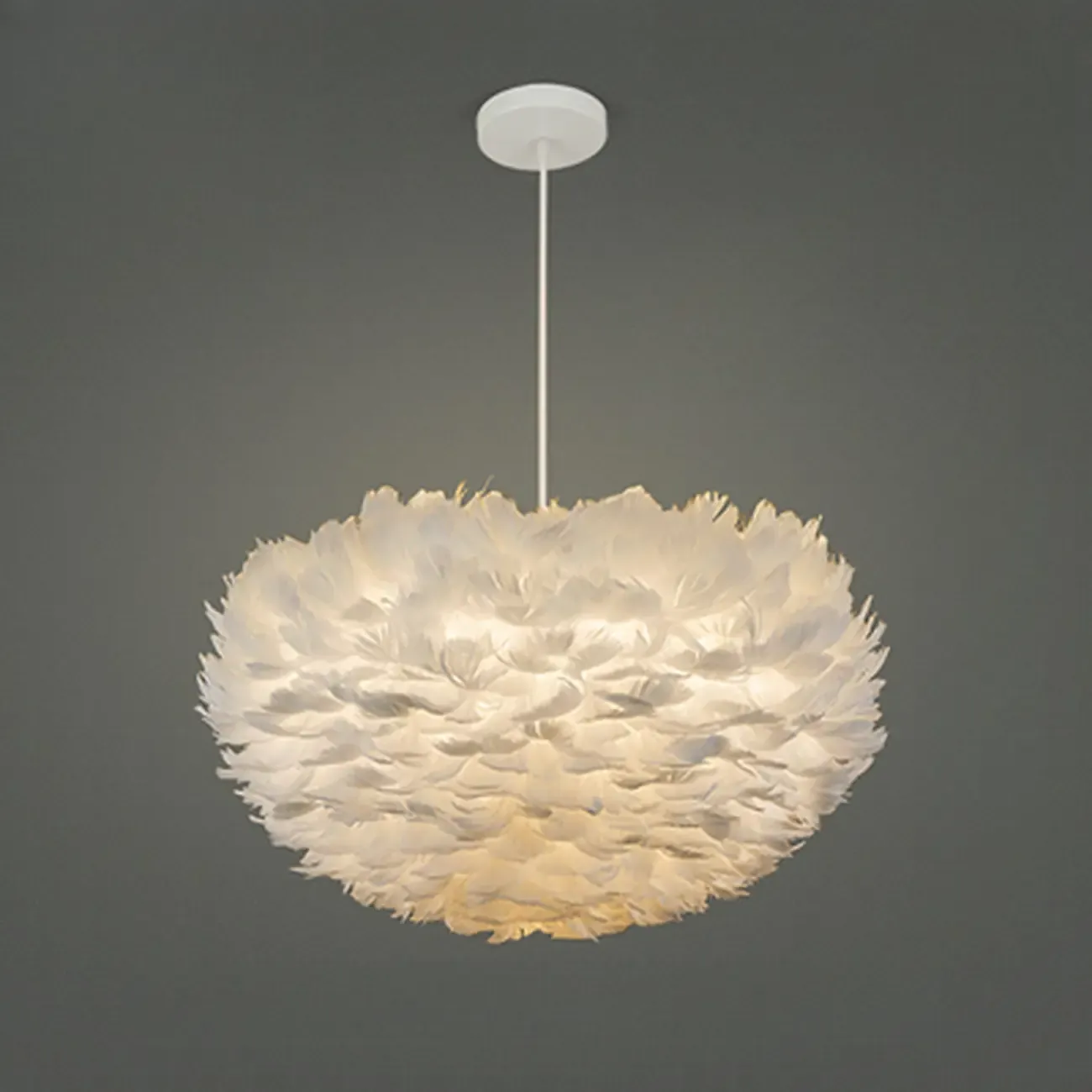 Modern White Feather Pendant Light Height Adjustable