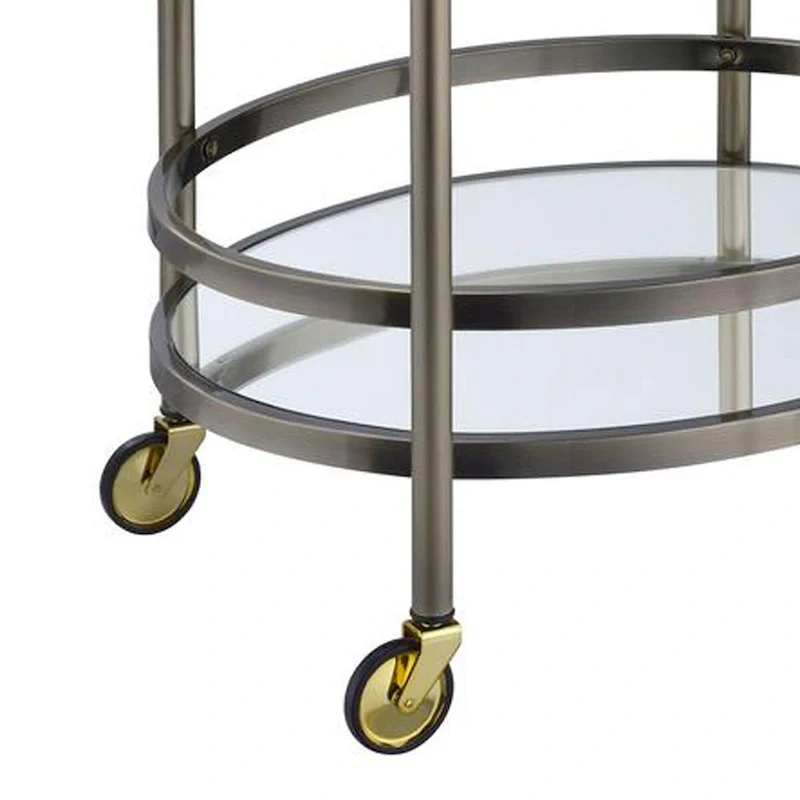 Oval Shaped Metal Serving Cart with 2 Shelves, Silver - 34 H x 19 W x 27 L Inches