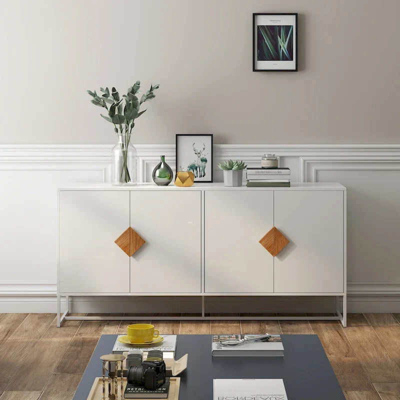 White 2-Door Sideboard with Square Handles, 63