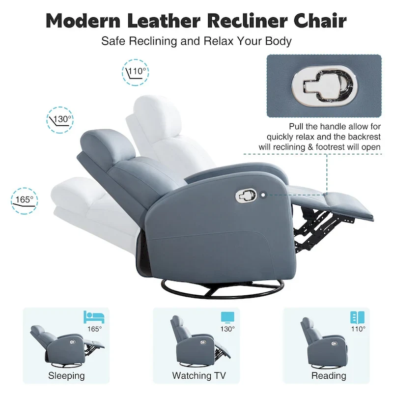 Faux Leather Swivel Rocking Recliner - Single Seater
