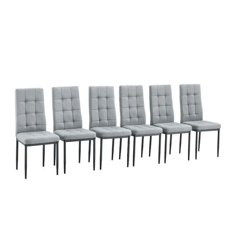 Merax Modern Dining Table with V-Shape MDF Base/ Linen Tufted Dining Room Chairs Set of 6
