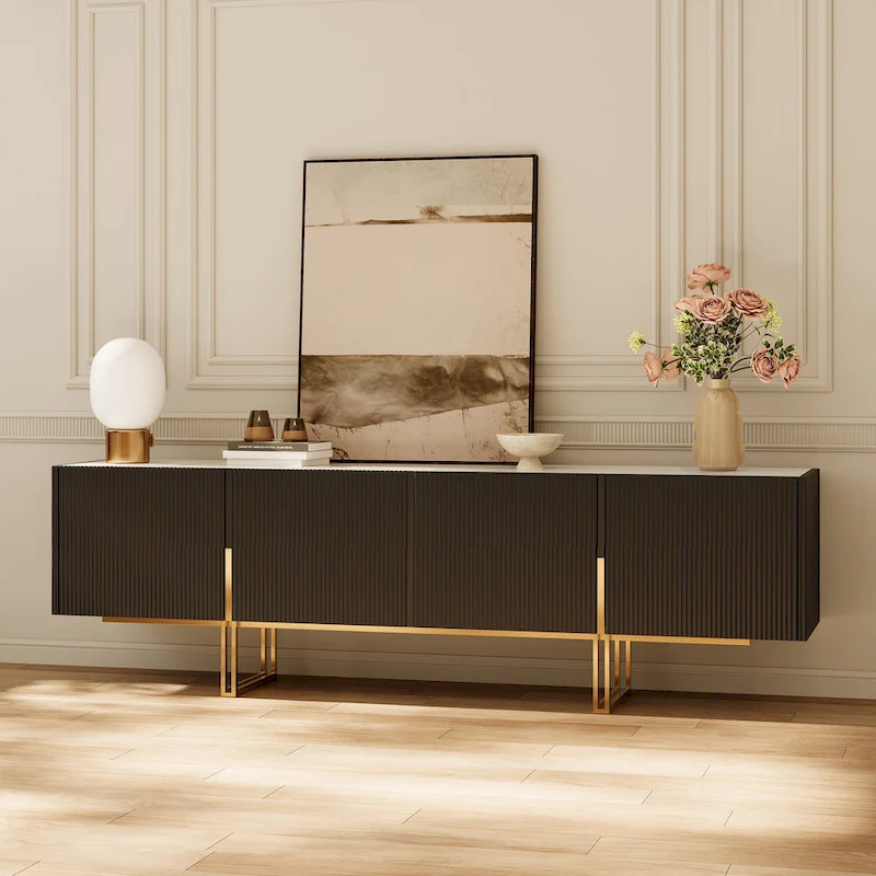 78.7" TV Stand, Entertainment Center with Faux Marble Top