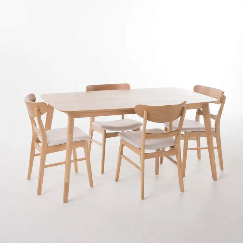 Mid-Century 5-Piece Dining Set, Walnut & Oak Finish, Upholstered Chairs