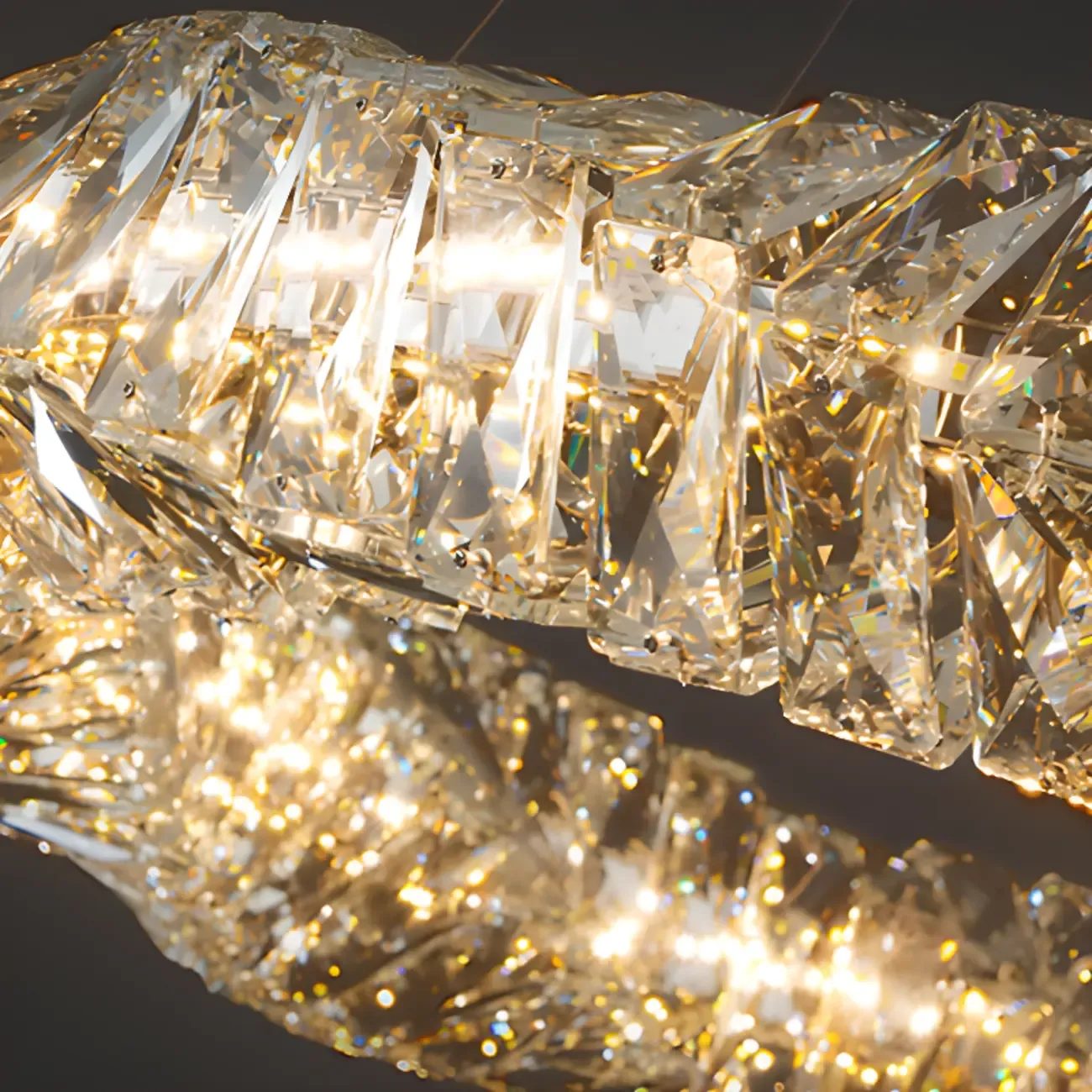 Gold Crystal Ring Glass Modern Linear Chandelier Light