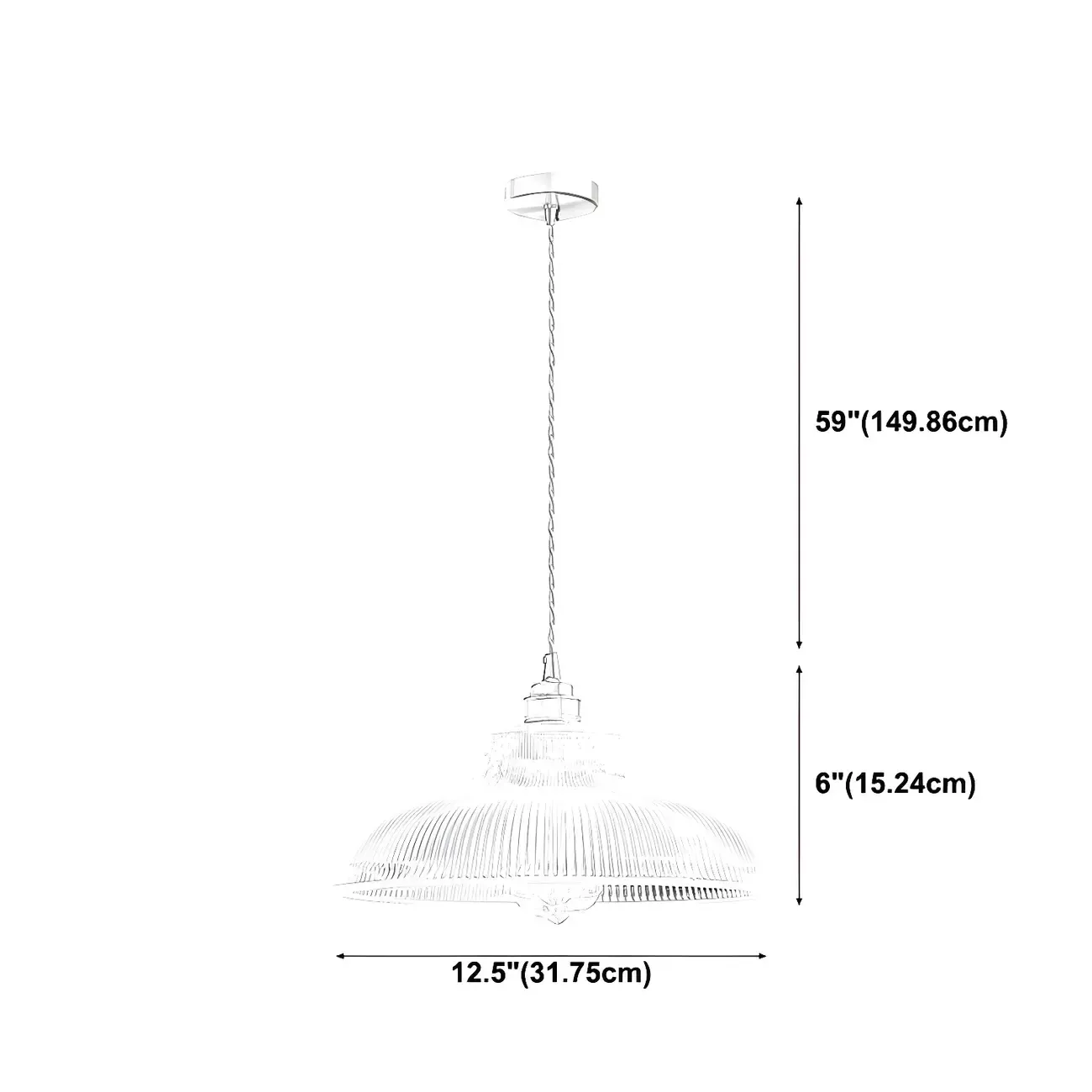 Industrial Adjustable Ribbed Glass Brass Bowl Pendant Light