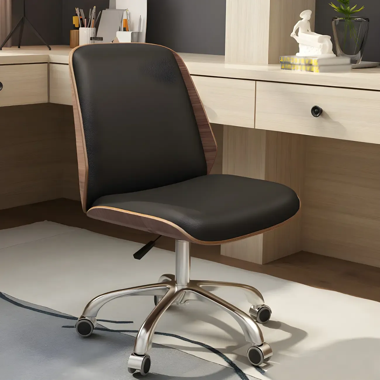 Modern Leather Upholstered Swivel Office Chair