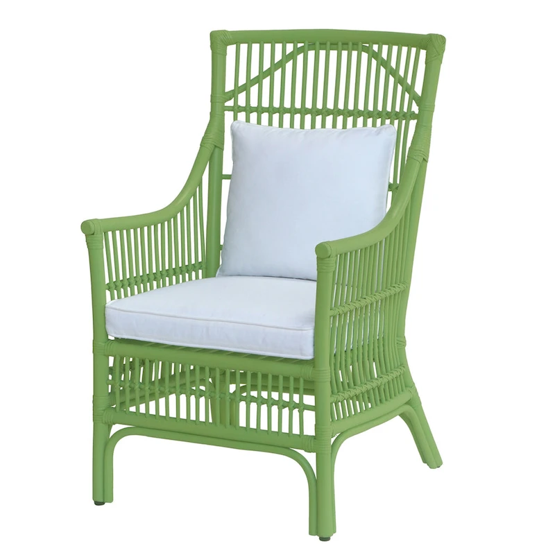 Rattan Slat Back Cushioned Arm Dining Accent Chair by East at Main - 24x25.5x39.25