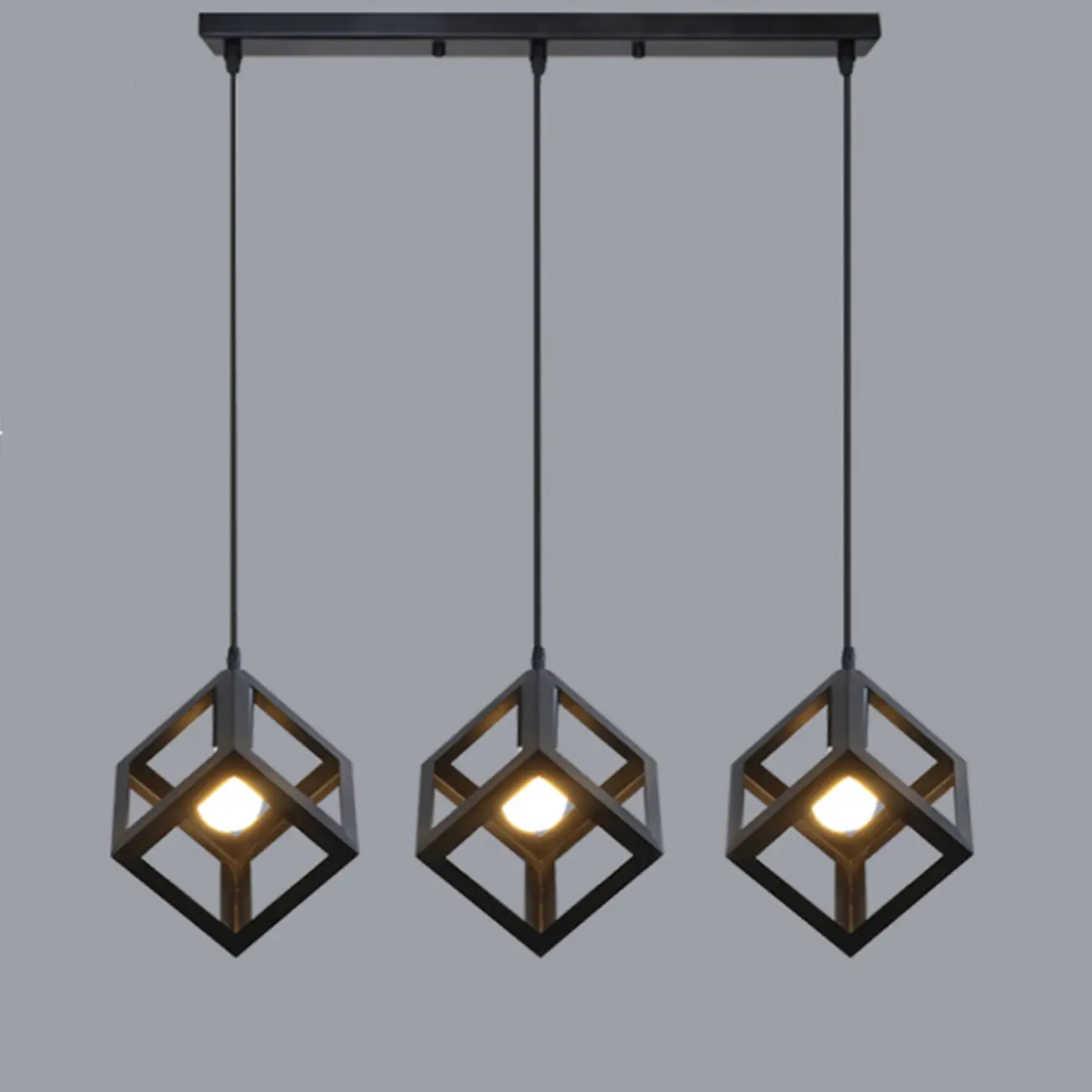 Industrial Black Metal Geometric Island Pendant Light
