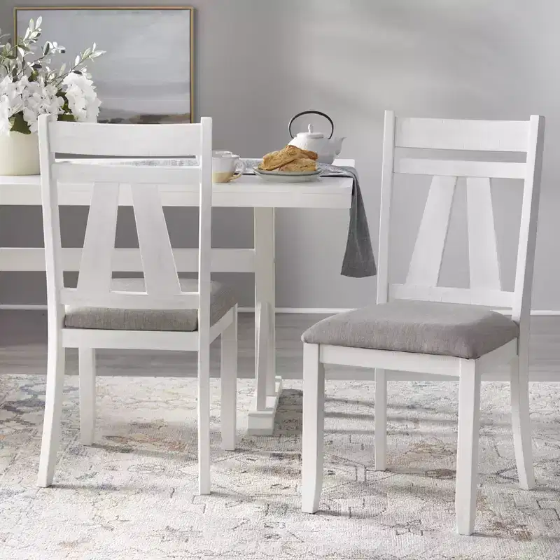 Lifestorey Set of 2 Miller Dining Chairs White : Upholstered High Back, Rubberwood Frame, Foam Filled