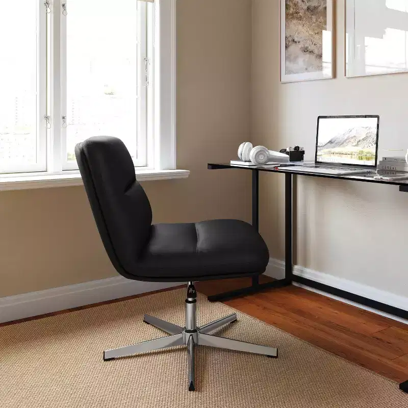 Emma and Oliver Wide Mid-Back Armless Stationary Swivel Office Chair with Padded Upholstered Back/Seat, Adjustable Height, and Sturdy Frame