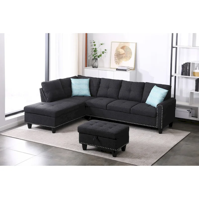 Alger 98-inch Wide Left Hand Facing Sofa with Chaise and Ottoman - 98 W x 71 D x 33 H
