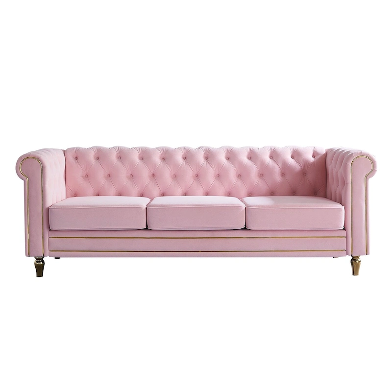 Chesterfield Velvet Sofa with Gold Strip Trim