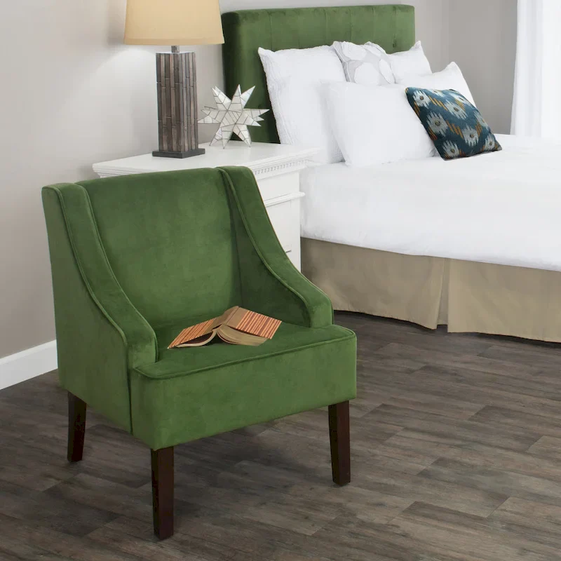 Green Velvet Swoop Arm Accent Chair, Single Seat