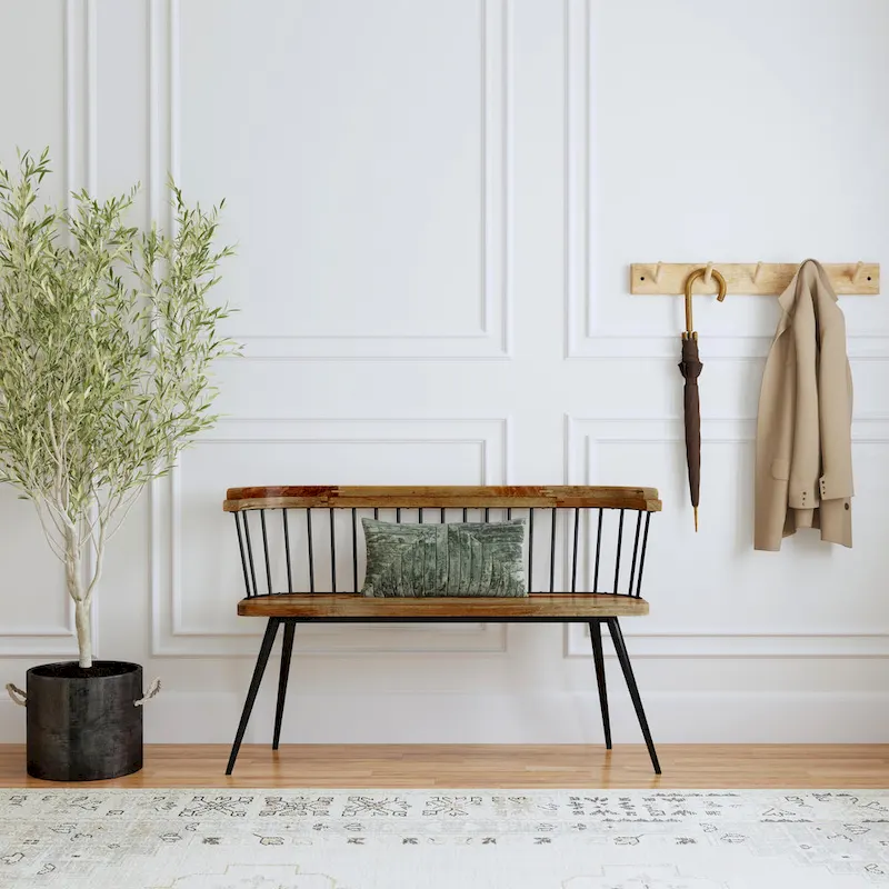 Spindle Back Bench - Solid Mango Wood & Iron Frame, 48.25