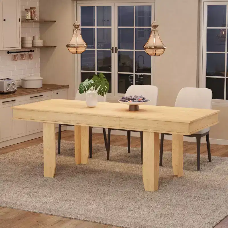 63 in-86.6 in Extendable Dining Room Table for 6-10, Farmhouse Kitchen Tables w/Wooden Sturdy Frame, Large Rectangular Dinner Table for Dining Room