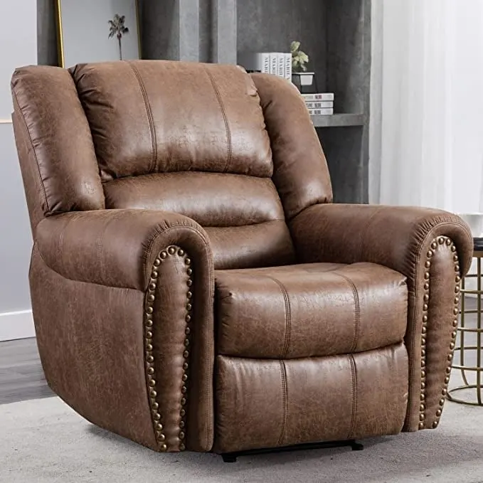 2-Color Classic Breathable Leather Manual Recliner with Nailhead Detail & Steel Frame for 1