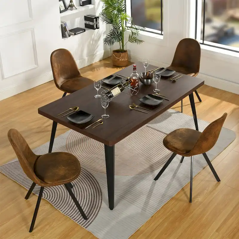 63-inch Dining Table Rectangular for 4-6 with Wooden Top and Metal Legs