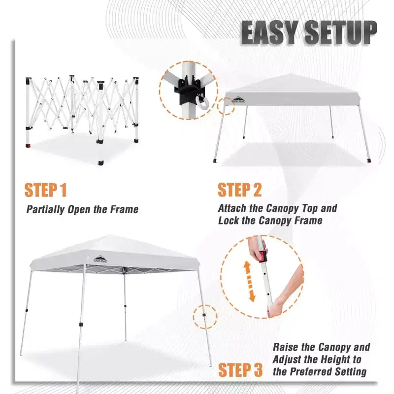 EAGLE PEAK 10x10ft Slant Leg Pop Up Canopy Tent,10x10 Base 8x8 Top