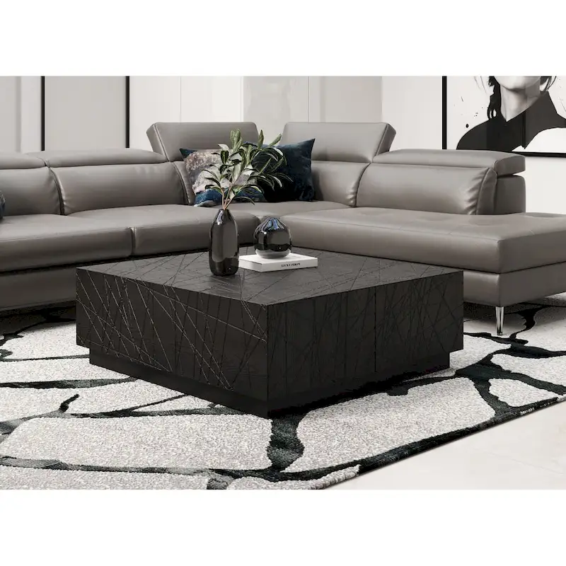 Modern Black Oak Square Coffee Table With Storage