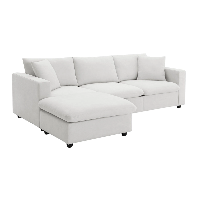 4-Seat Polyester L-Shaped Sectional Sofa with Convertible Ottoman