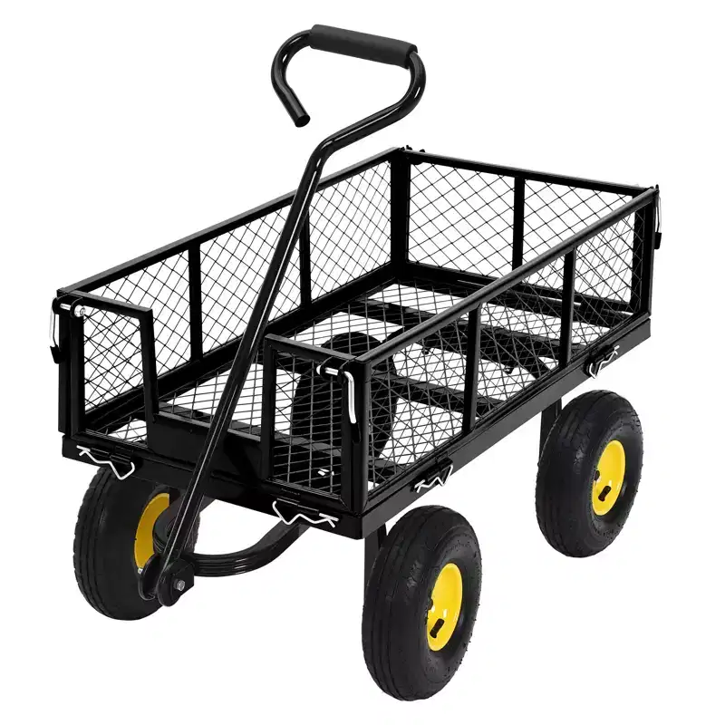 Heavy Duty Steel Cart, 550 lbs 3-in-1 Pull-Out Metal Cart with 10-inch Wheels, 180 Swivel Handle and Removable Sides for Kitchen, Patio