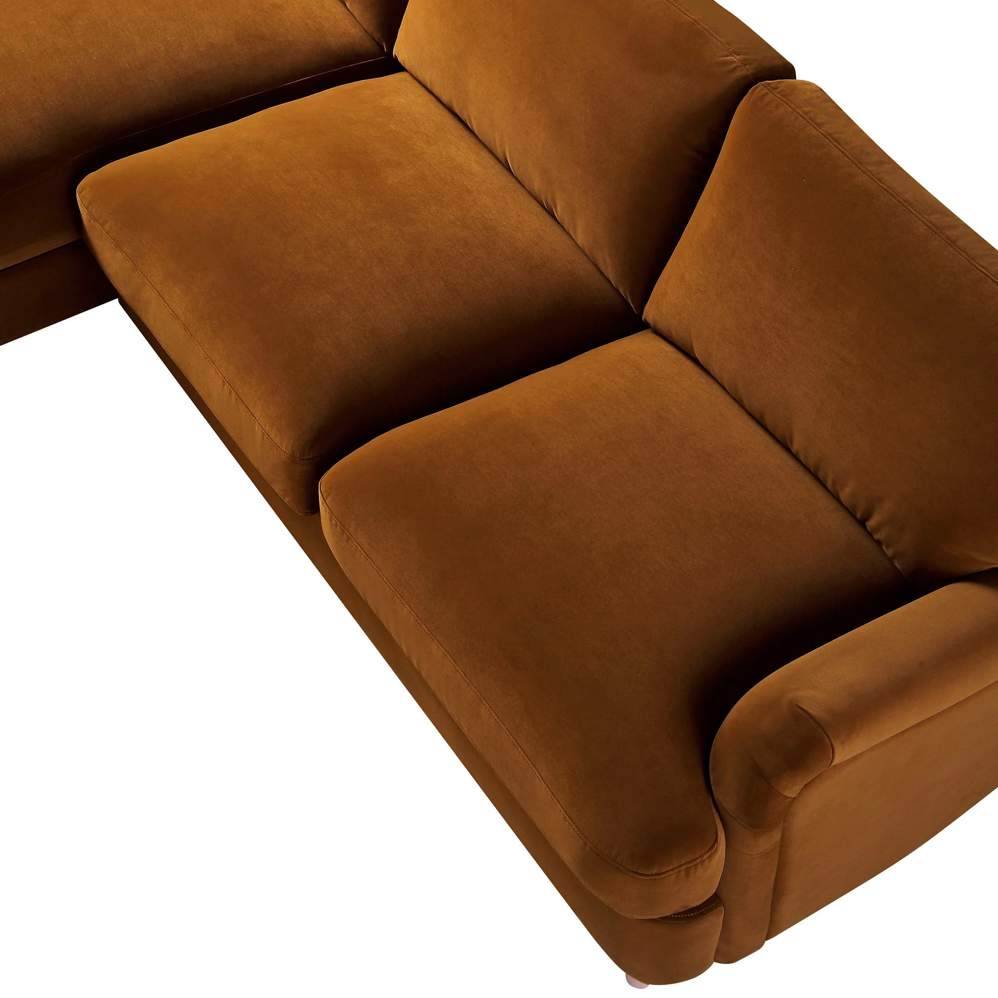 Cinnamon Velvet Sofa, Grande Chaise Sofa Left Hand Facing