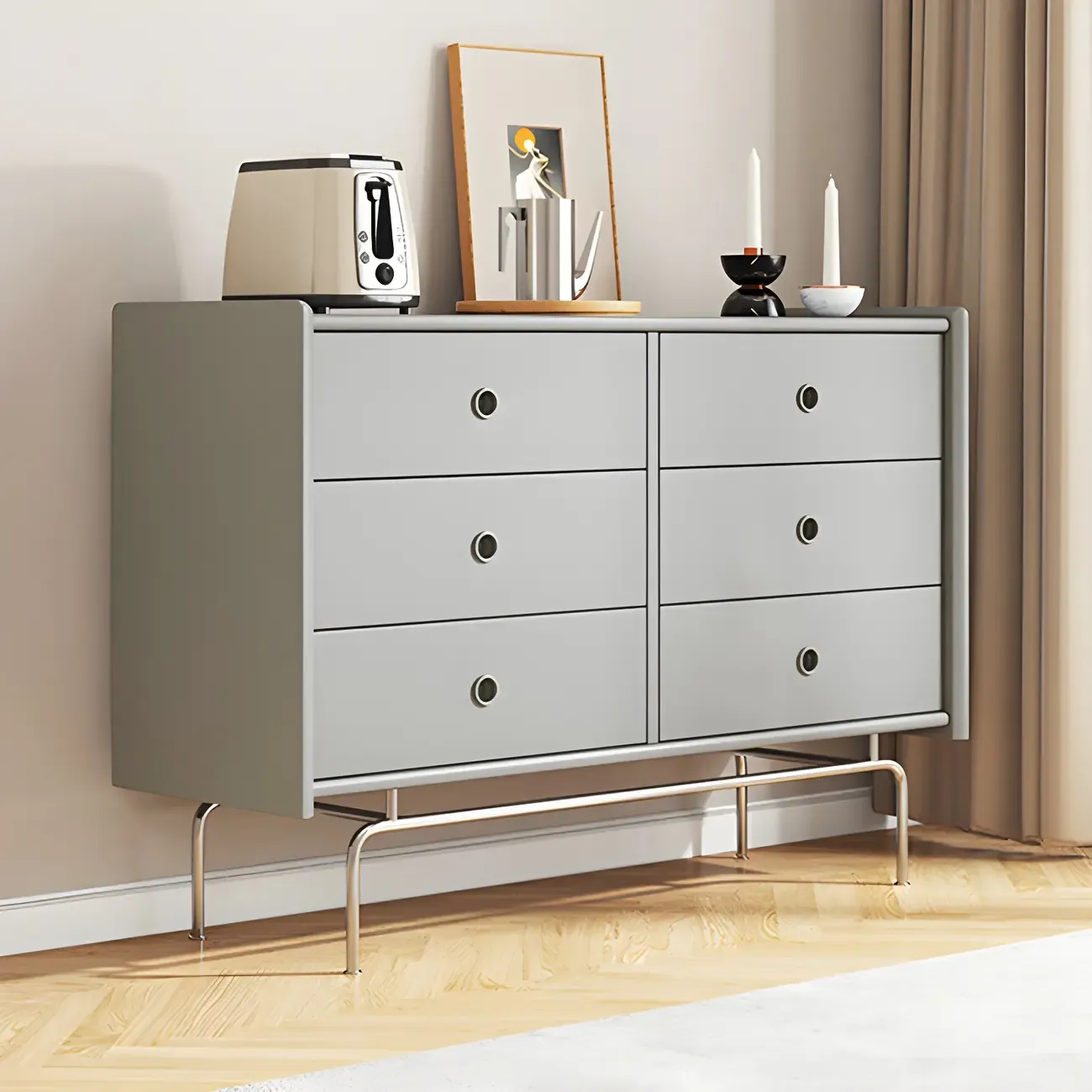 Elegant Grey Wooden Dresser & Chest with Storage