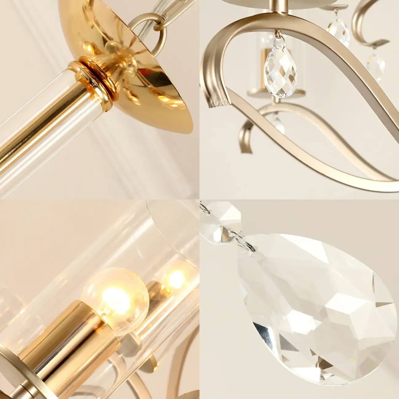 Champagne Cylinder Glass Chandelier with Crystal Pendant