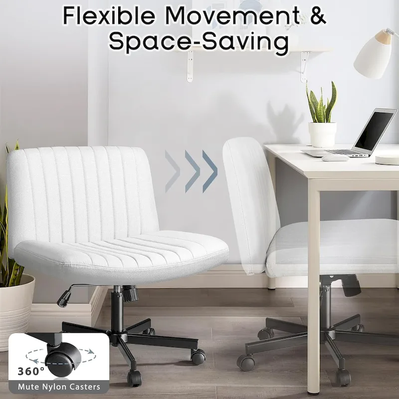 Bossin Criss Cross Chair Armless Office Desk Chair with Wheels,Fabric Padded Cross Legged Chair, Swivel Wide Seat Vanity Chair