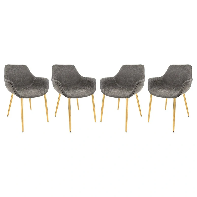 Markley Modern Leather Dining Armchair Set of 4 With Gold Metal Legs Accent Side Chair