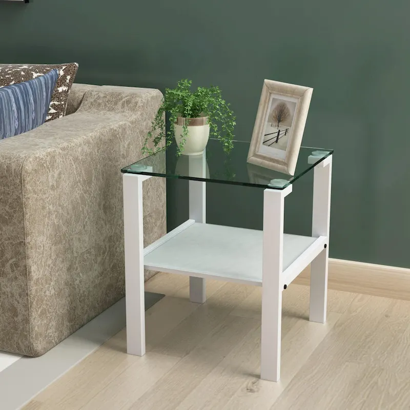 Two-Layer Tempered Glass Round Side Table