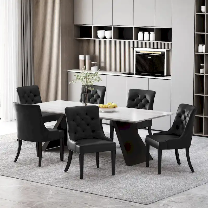 Dark Brown Tufted Faux Leather Dining Chair, Set of 6