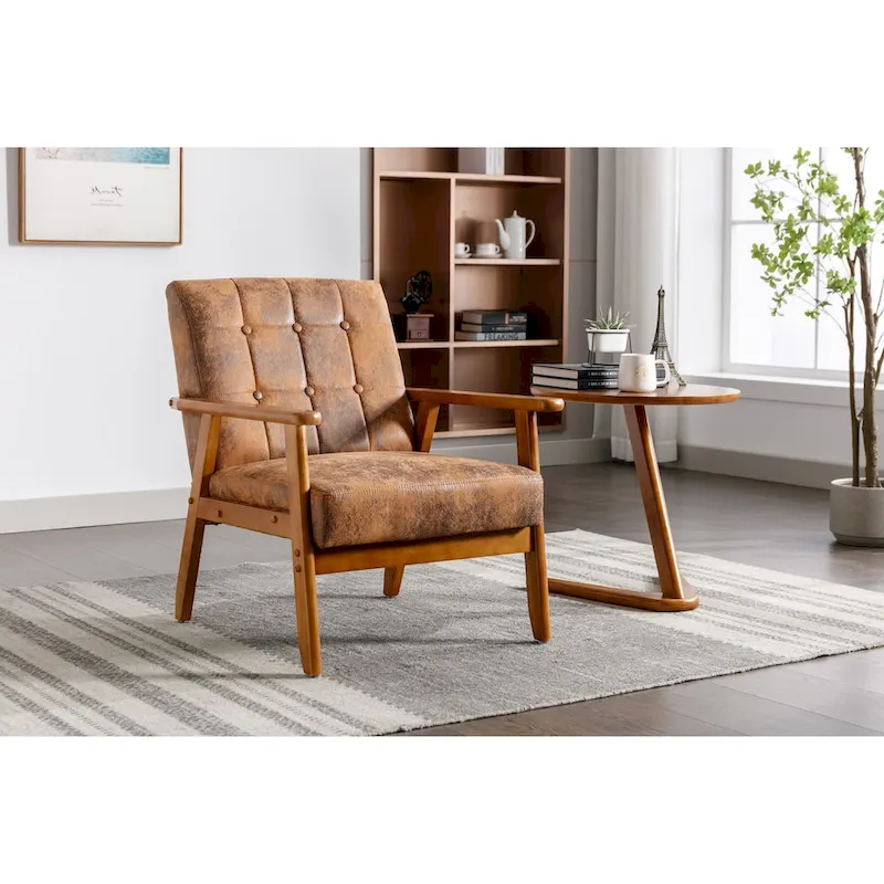 Mid-Century Modern Wooden Upholstered Accent Arm Chair