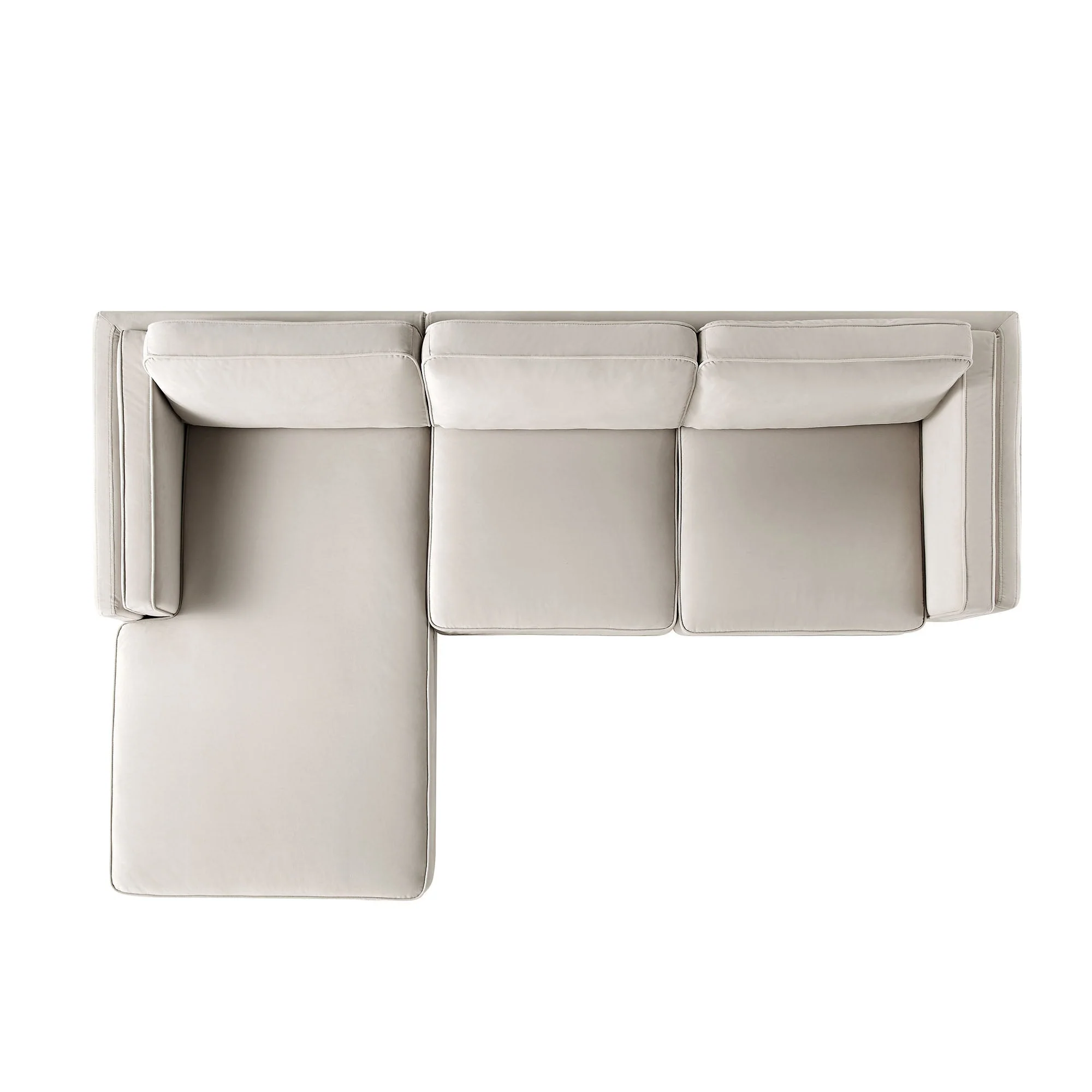 Champagne Velvet Sofa, Grande Chaise Sofa Left Hand Facing