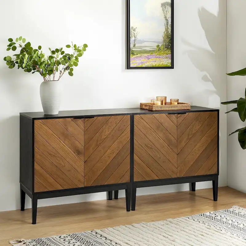 Jakob Modern 2 Doors Storage Cabinet Set with Adjustable Shelf Set of 2 By HOLALA HOME