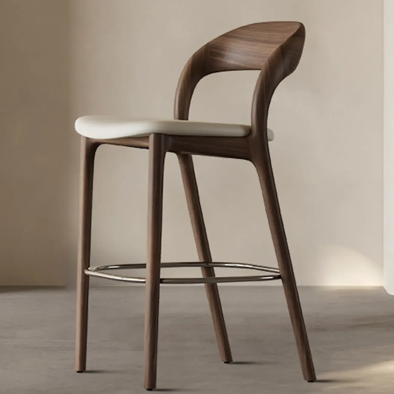 Mid-Century Modern Wood Faux Leather Bar Stool