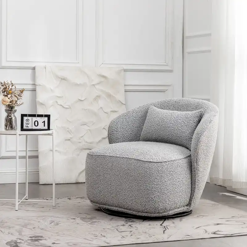 KINWELL 33 Wide Sherpa Boucle Upholstered Swivel Accent Chair