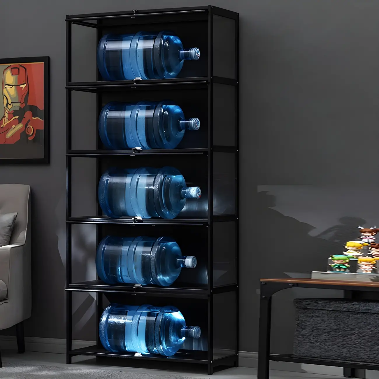 Elegant Black Bamboo Clear Figure Display Cabinet