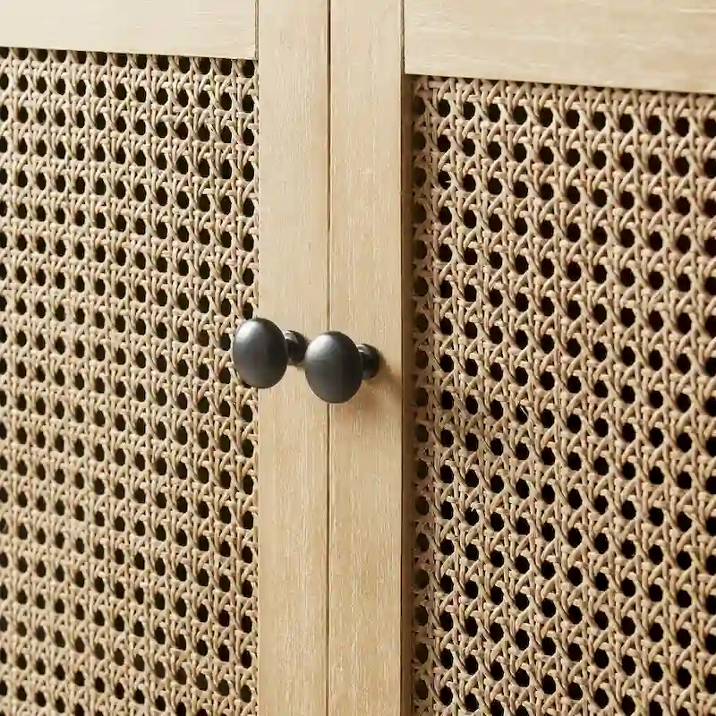 Natural Bamboo / Walnut Woven Rattan Accent Cabinet with Sliding or Standard Doors – Single Unit