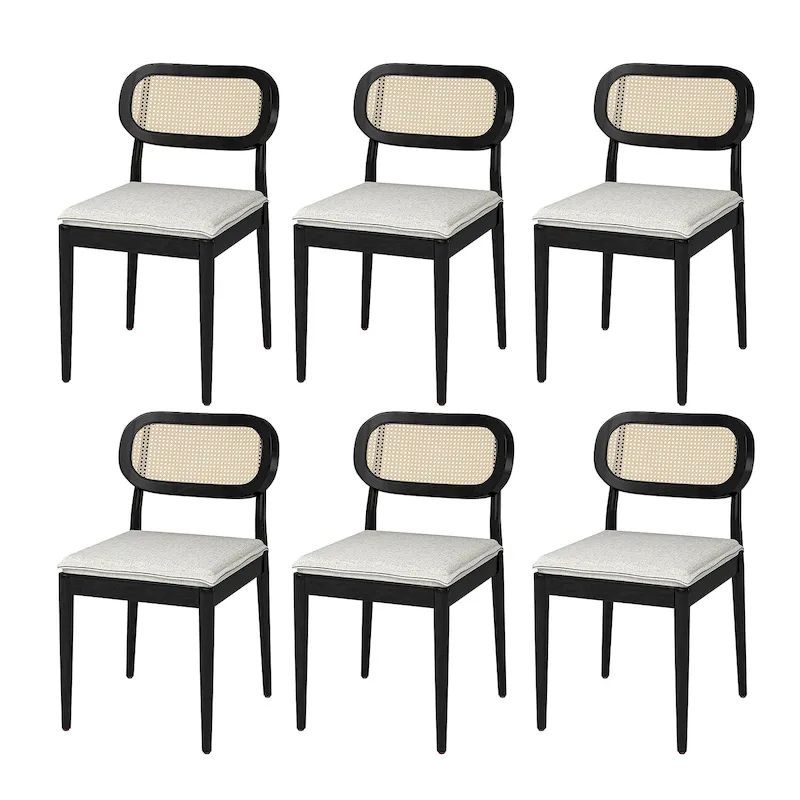 Konstantin Modern Solid Wood Dining Chair with Ratten Back and Removable Cushion Set of 6 by HULALA HOME