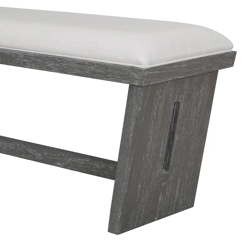 6 Pcs Dining Table Set, Wood Dining Kitchen Table and Chairs Set with Rectangular Table, 4 Upholstered Chairs and 1 Bench