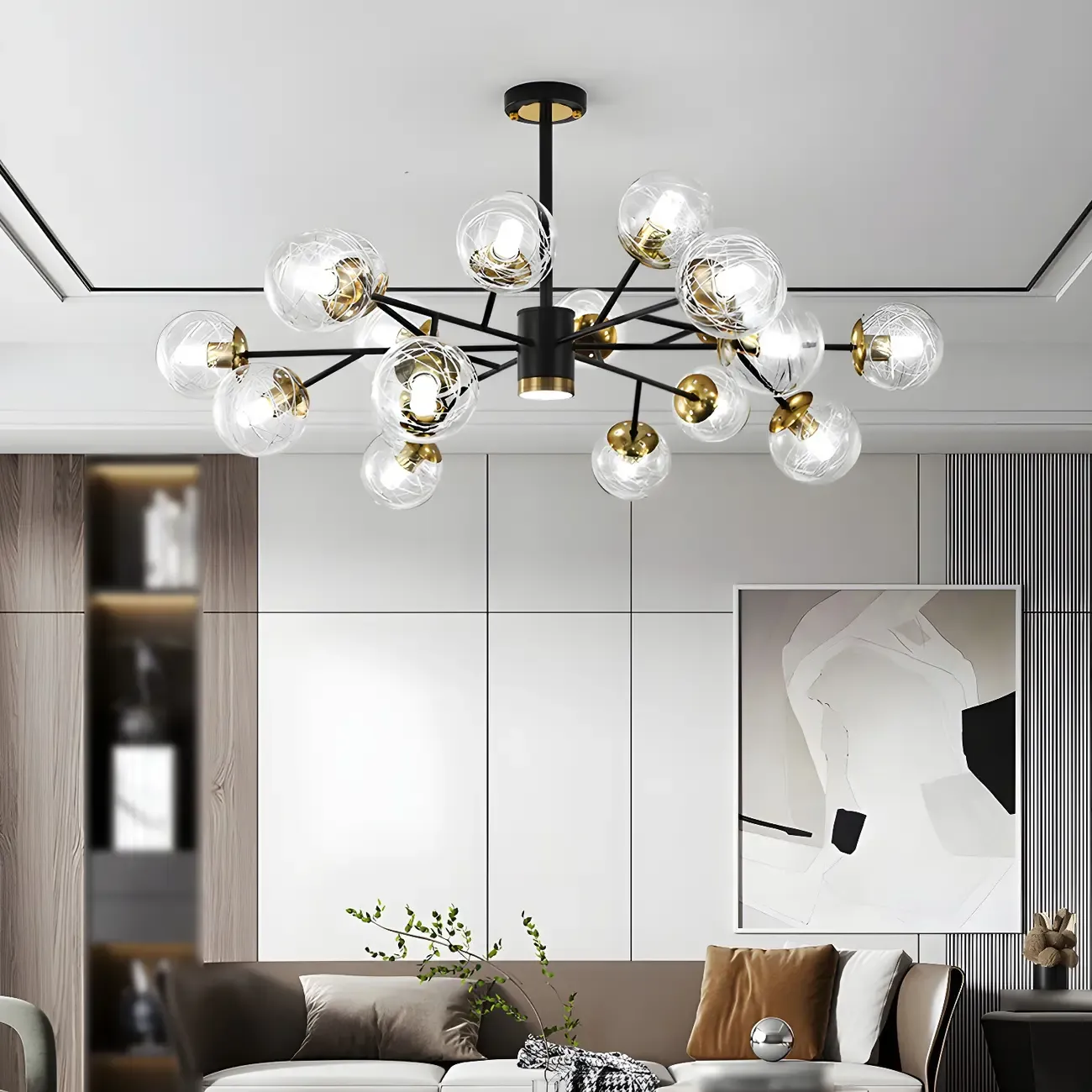 Mid-Century Modern Metal Clear Glass Sphere Sputnik Chandelier